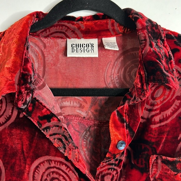 Chico's slik blend burgundy red burn out velvet blouse size 2 gothic Fariy - Picture 6 of 11